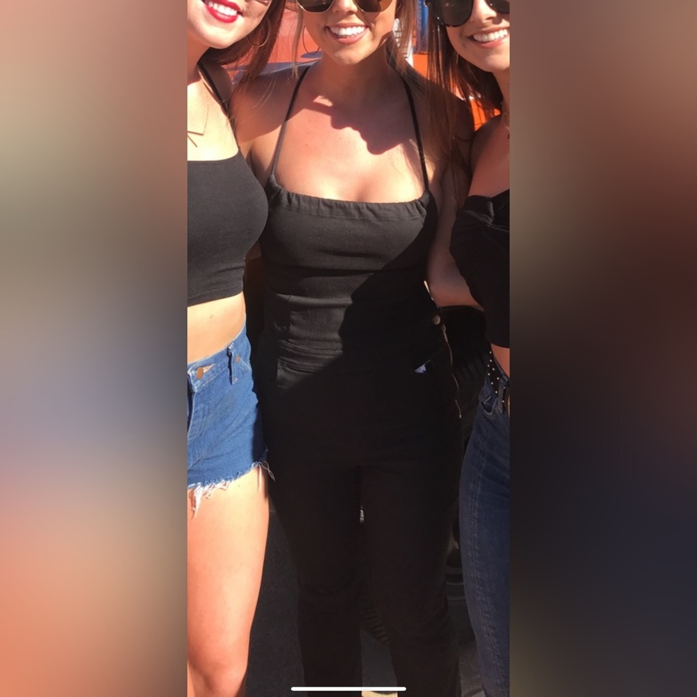 Black denim backless one piece